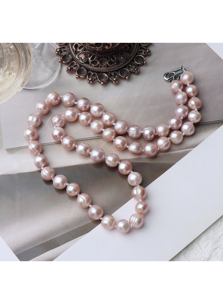LATEEN Natural Pearl Necklace 8mm Natural Fresh Water Pearl Necklace Sterling Silver Buckle Beige Pearl 9mm With Luxry Gift Box - Image 2